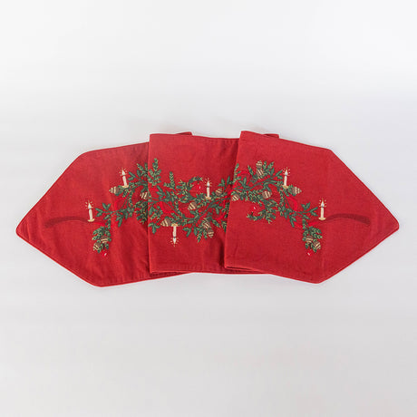 Candle Garland Linen Table Runner - Red