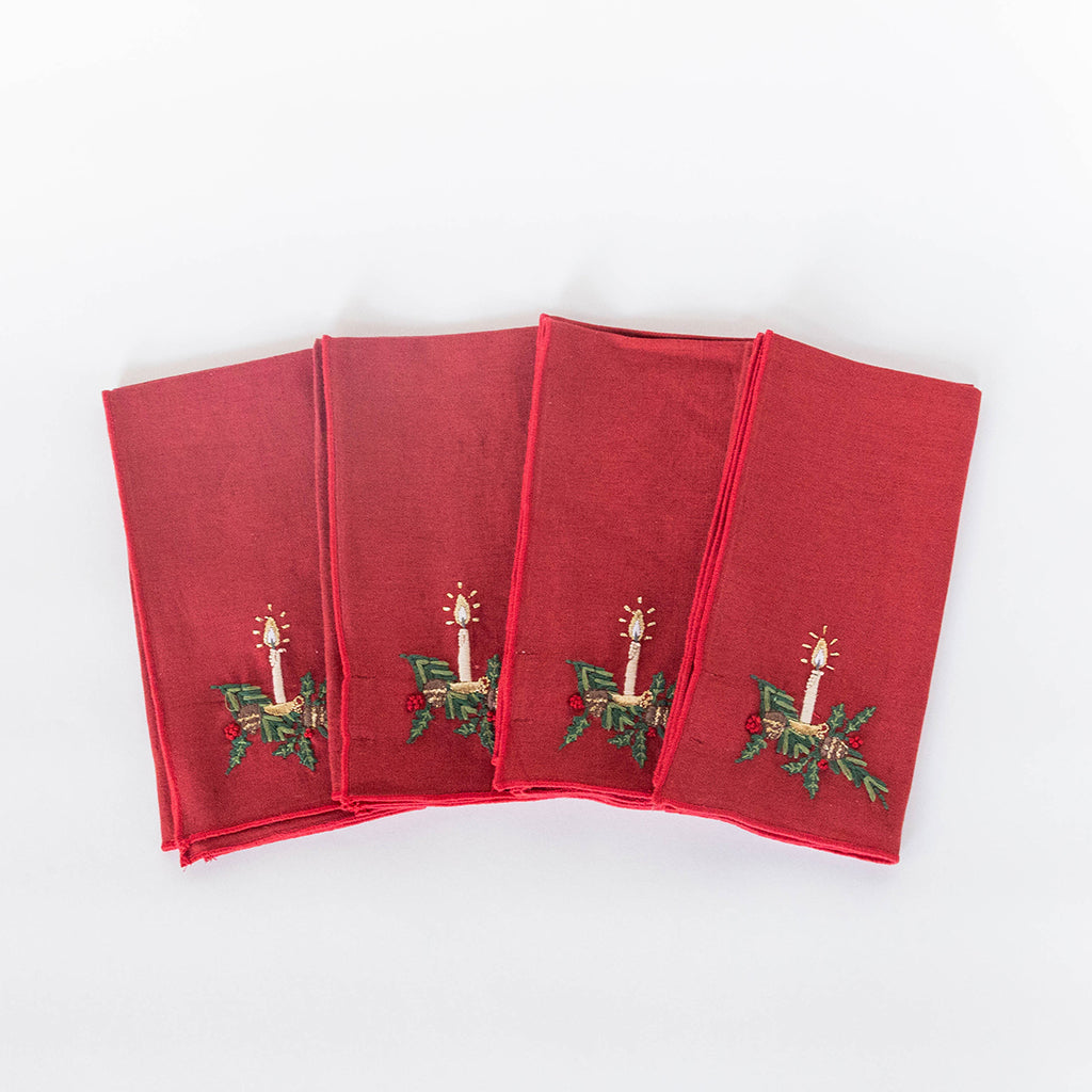 Candle Linen Napkin Set of 4 - Red