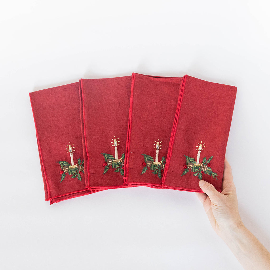 Candle Linen Napkin Set of 4 - Red