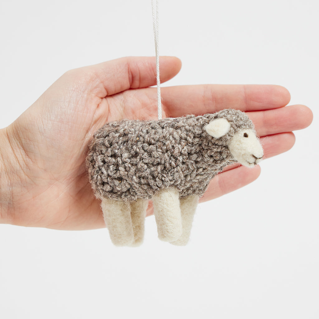 Curly Wool Gray Sheep Ornament