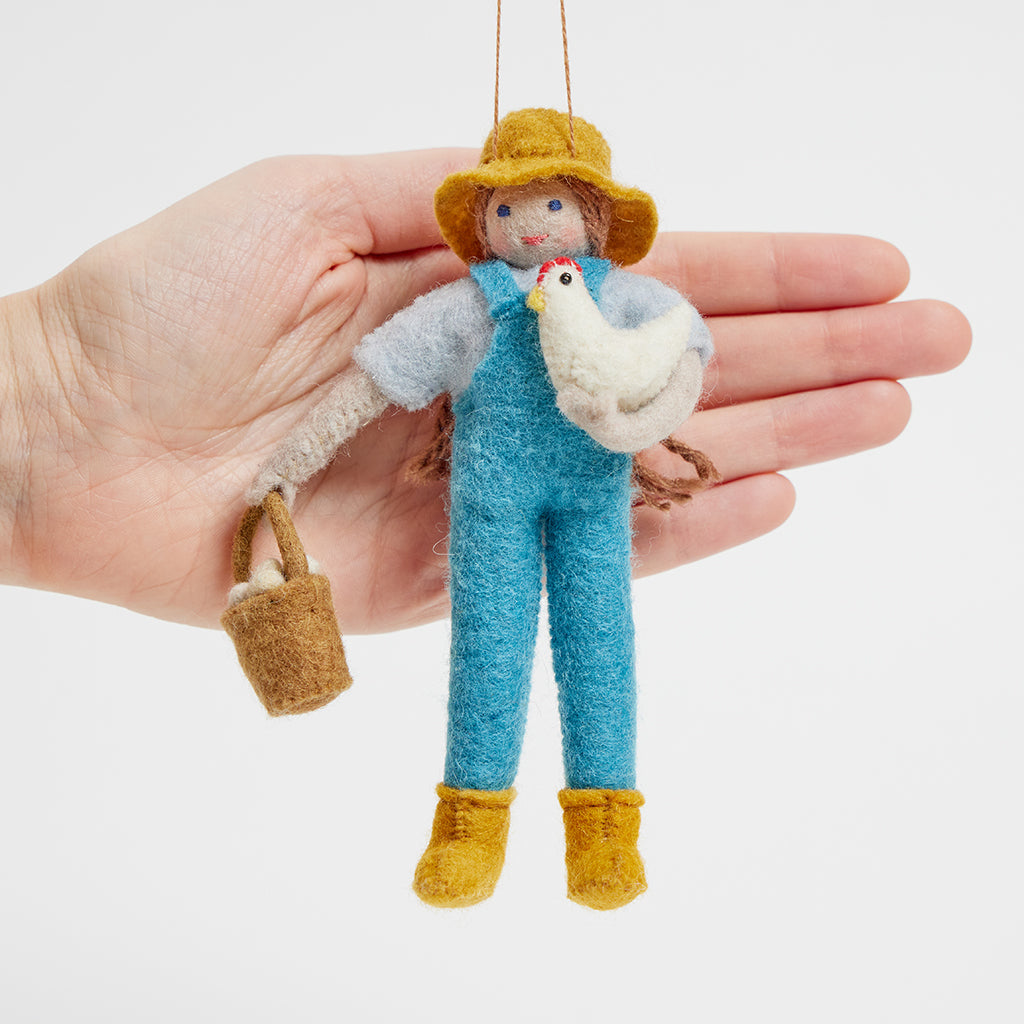 Happy Harvest Farmer with Chicken Ornament