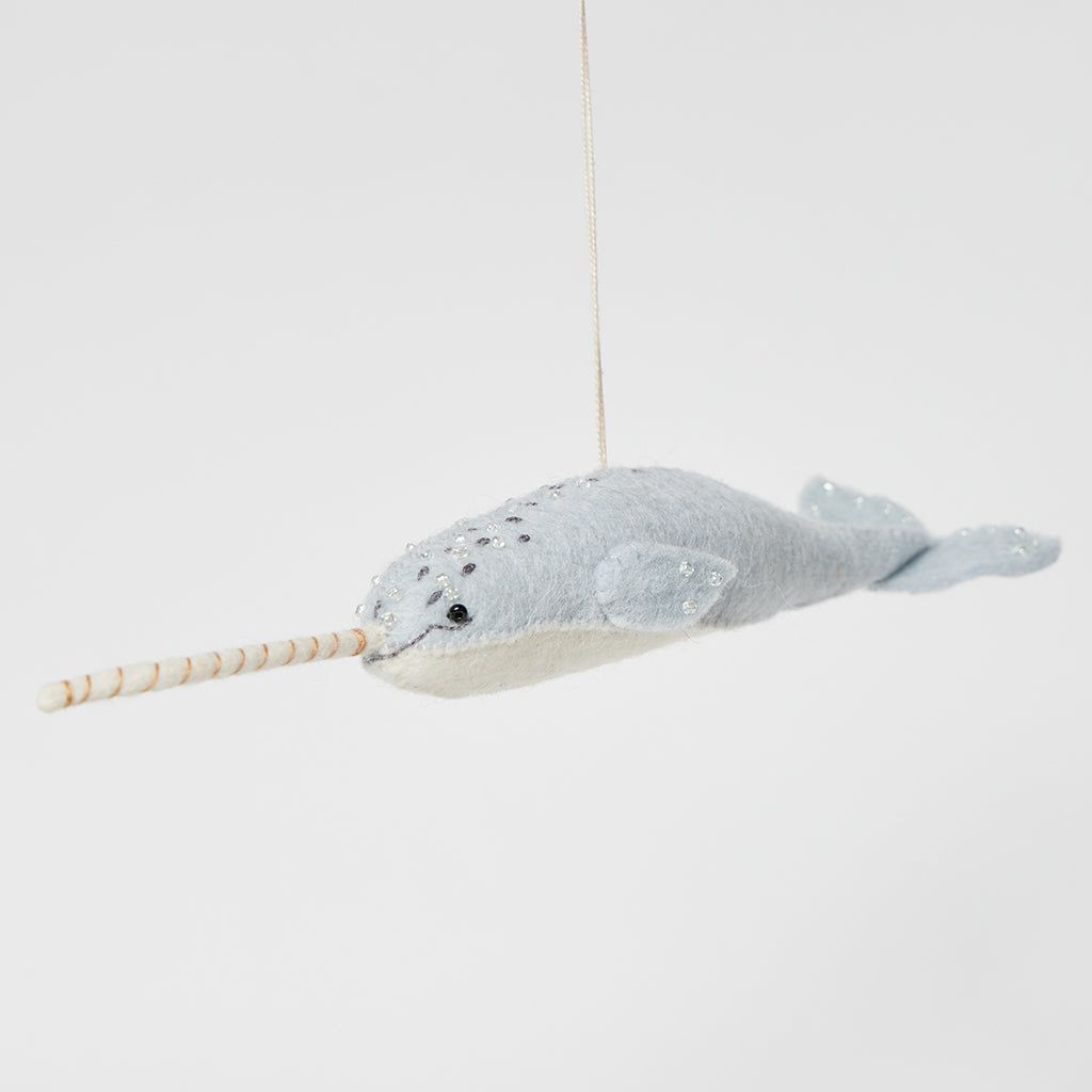 Gray Blue Mystical Narwhal Ornament