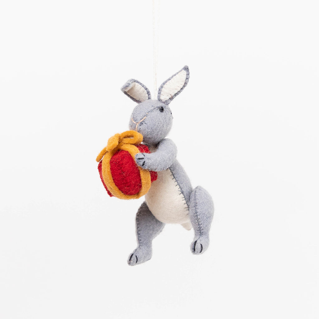 Gray Bunny with Gift Ornament