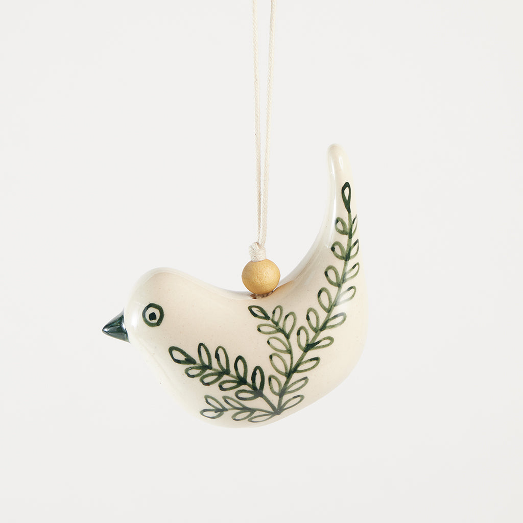 Green Painted Bird Ceramic Ornament