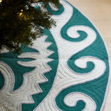 Contemporary Green With White Shyrdak Tree Skirt