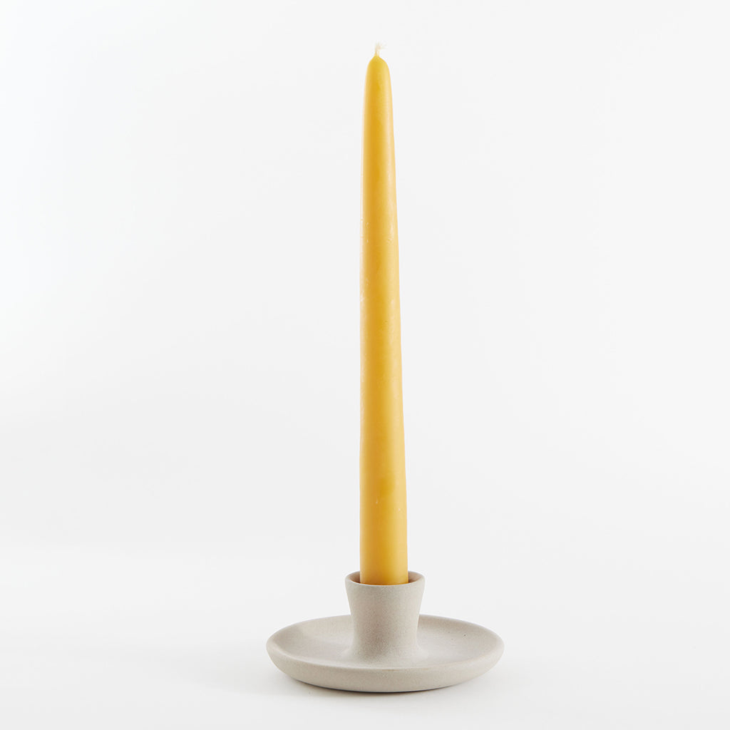 Gray Matte Ceramic Candle Holder with Beeswax Taper