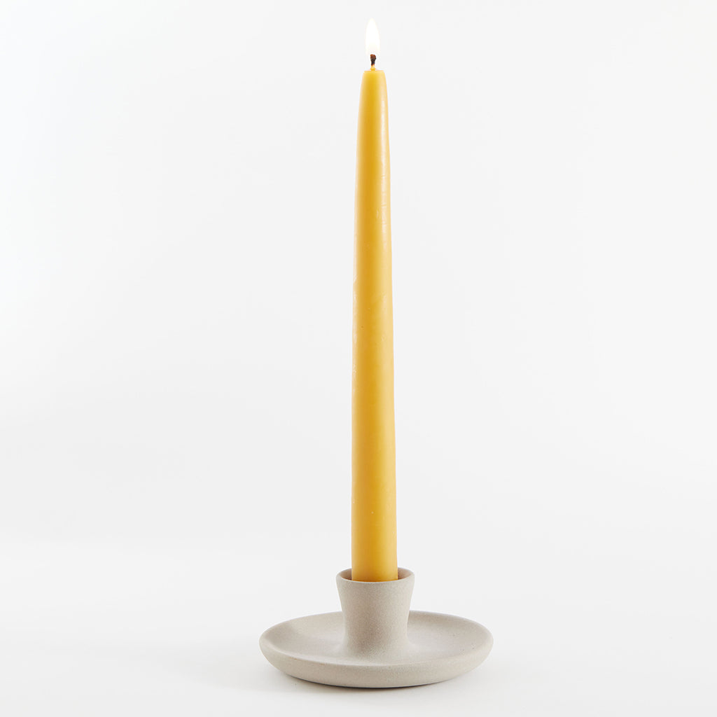 Gray Matte Ceramic Candle Holder with Beeswax Taper
