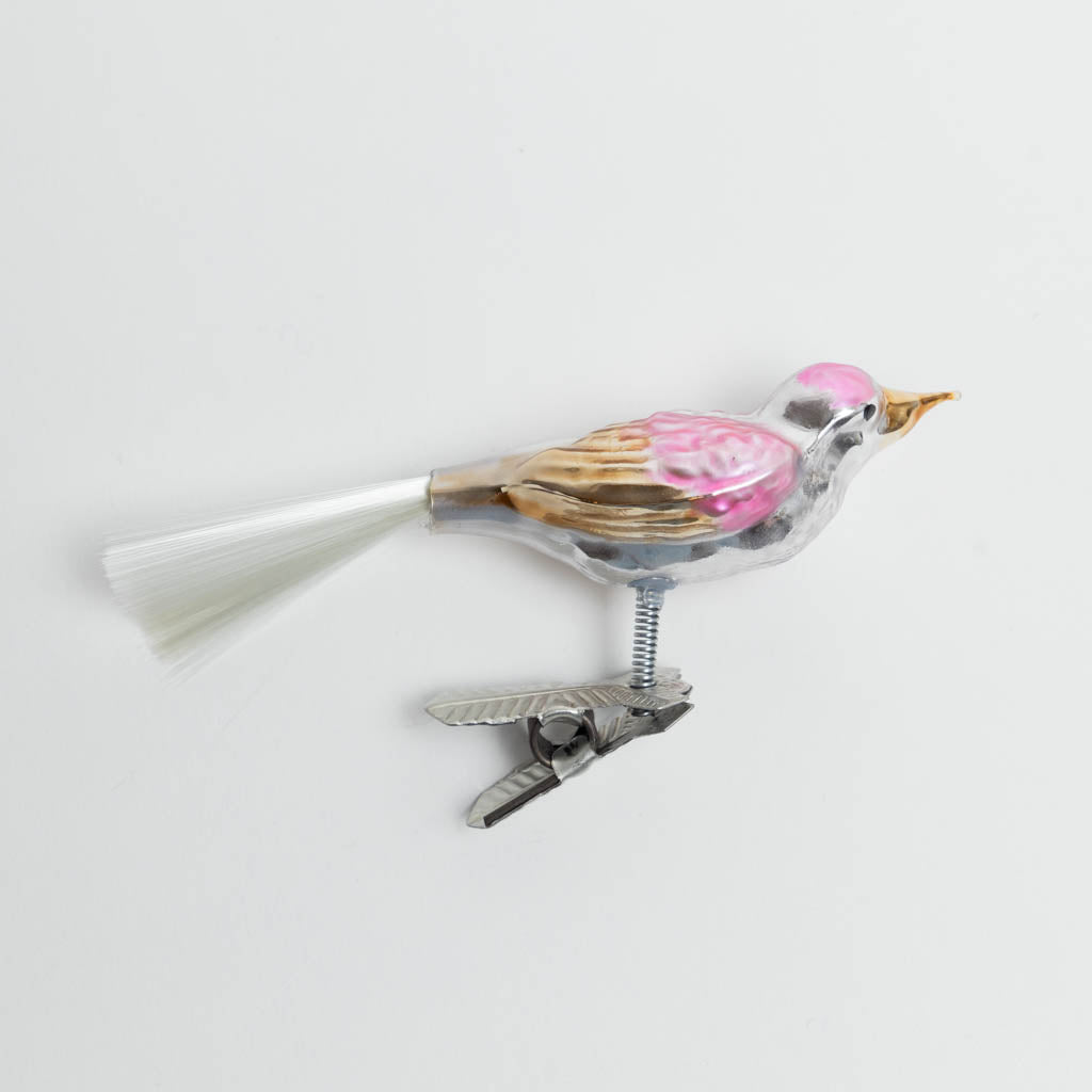 Handblown German Glass Rose Gold Bird Clip-On Ornament