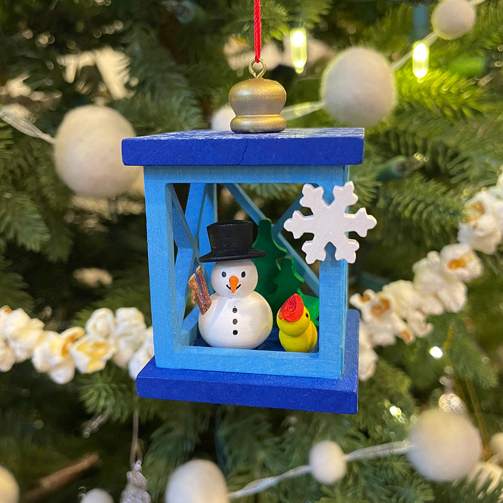 Snowman Lantern Handmade German Wooden Ornament