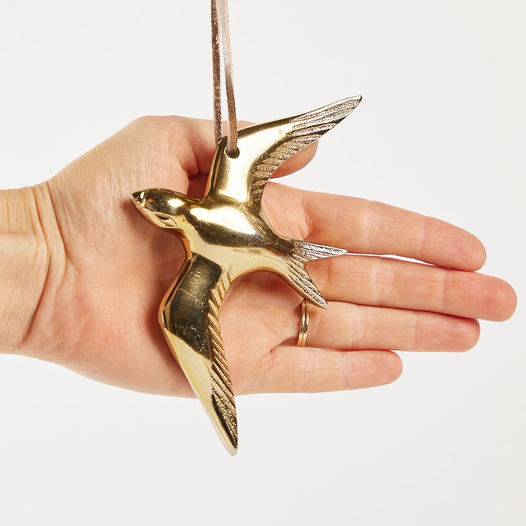 Large Swallow Ornament - Antique Brass