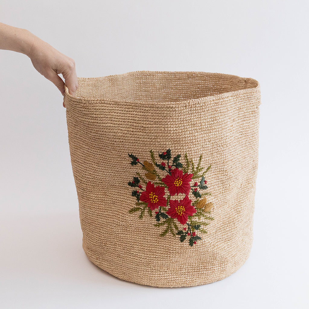 Hand-Crocheted & Embroidered Medium Poinsettia Basket