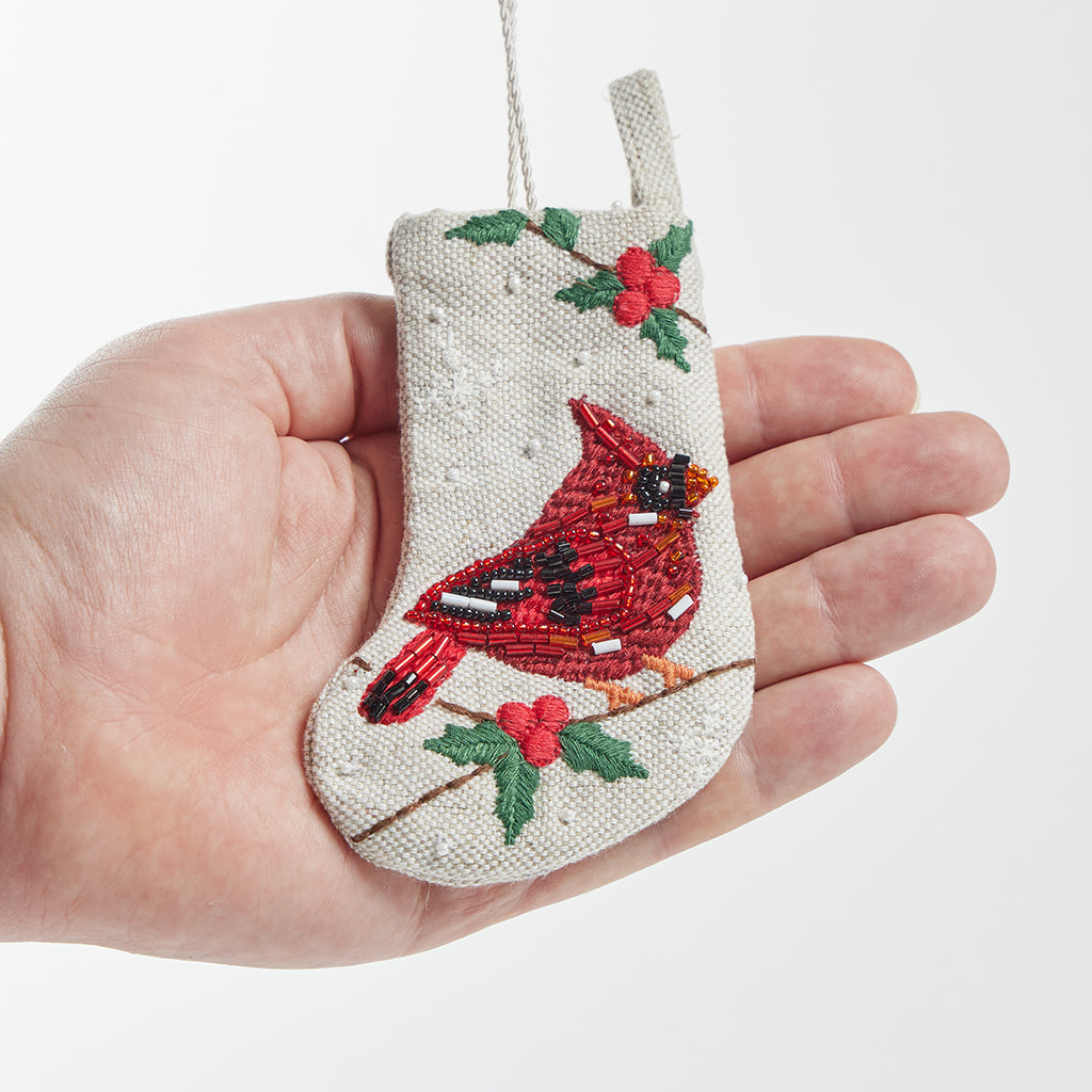 Mini Stocking Cardinal Ornament