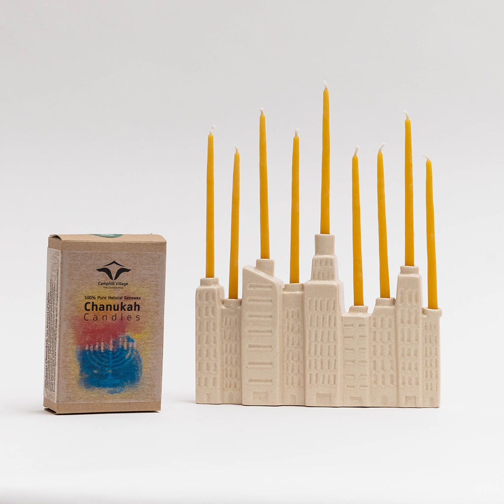 NYC Skyline Ceramic Menorah and Candle Set