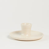 Natural Glossy Ceramic Candle Holder with Beeswax Taper