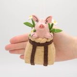 Pig in Backpack Basket Ornament