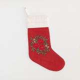 Poinsettia Bundle Linen Stocking - Red