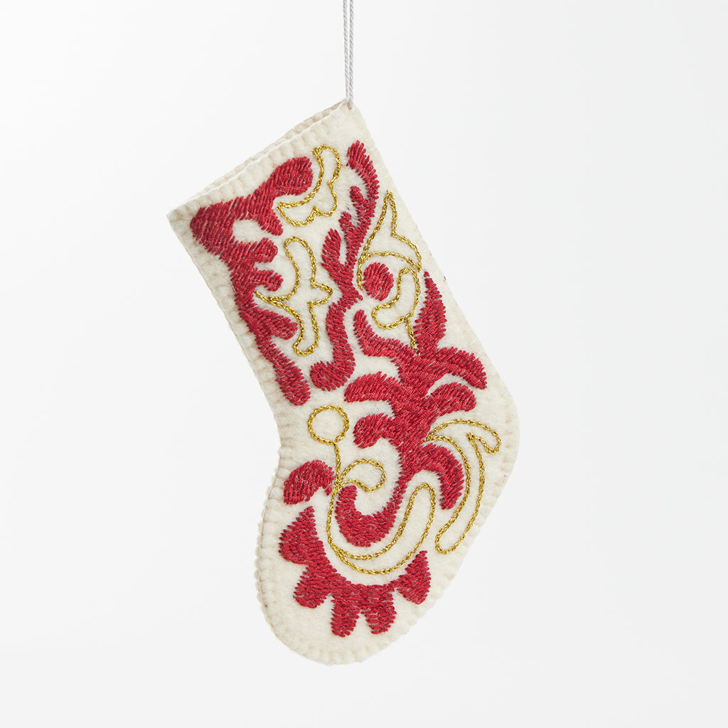 Mini Stocking Red and Gold Ornament