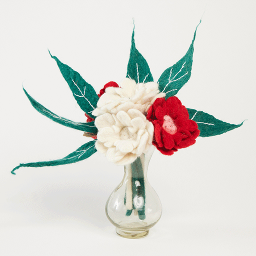 Red and White Poinsettia Flower Bouquet with Vase