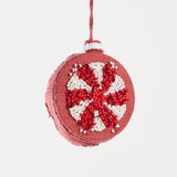 Beaded Vintage Bauble Ornament Crimson