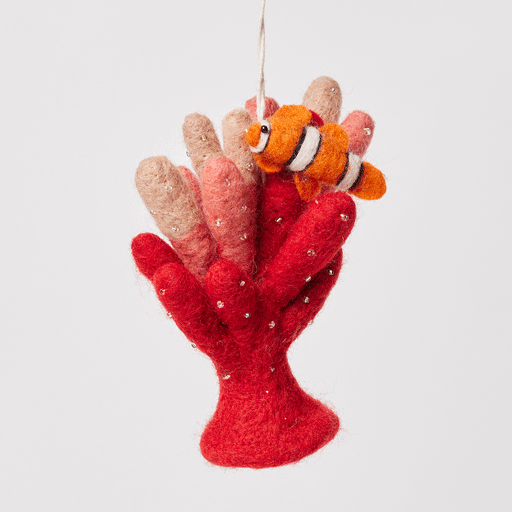 Red Coral with Clownfish Ornament
