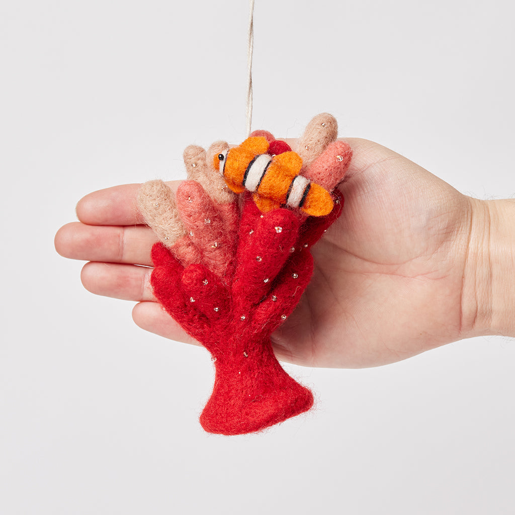 Red Coral with Clownfish Ornament