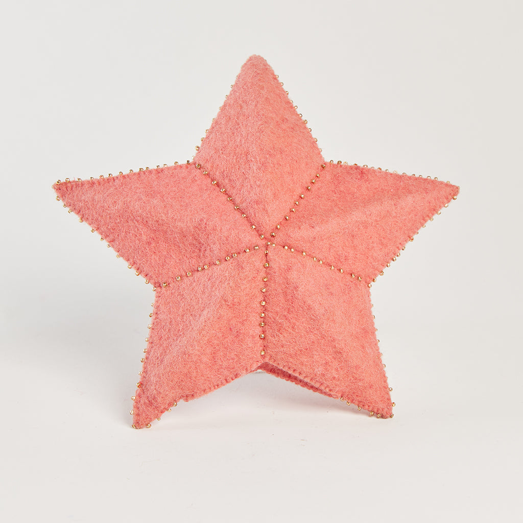 Small Pink Star Topper With Light Gold Beads