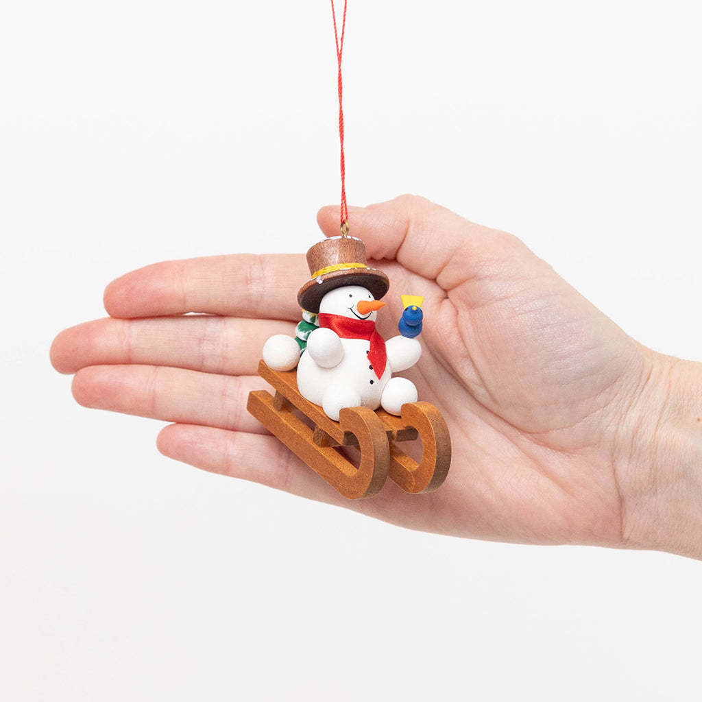 Snowman Sled Handmade German Wooden Ornament