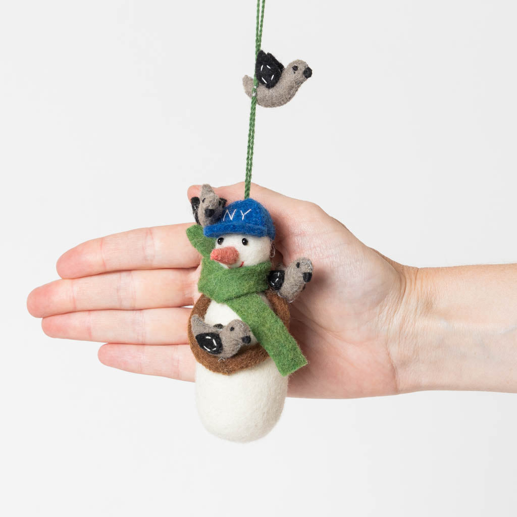 Snowman with Pigeons Ornament