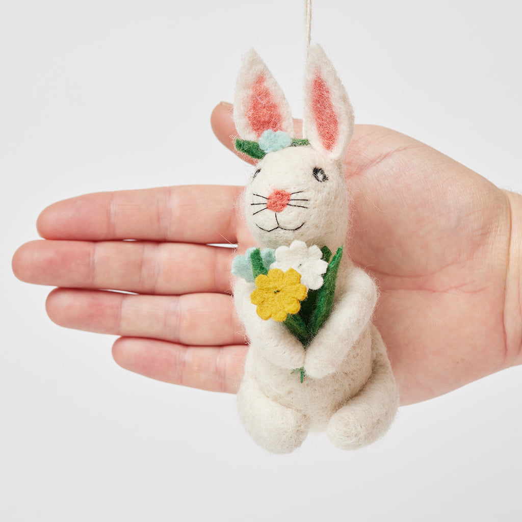 Spring Flowers White Bunny Ornament