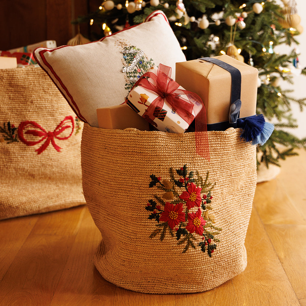 Hand-Crocheted & Embroidered Medium Poinsettia Basket