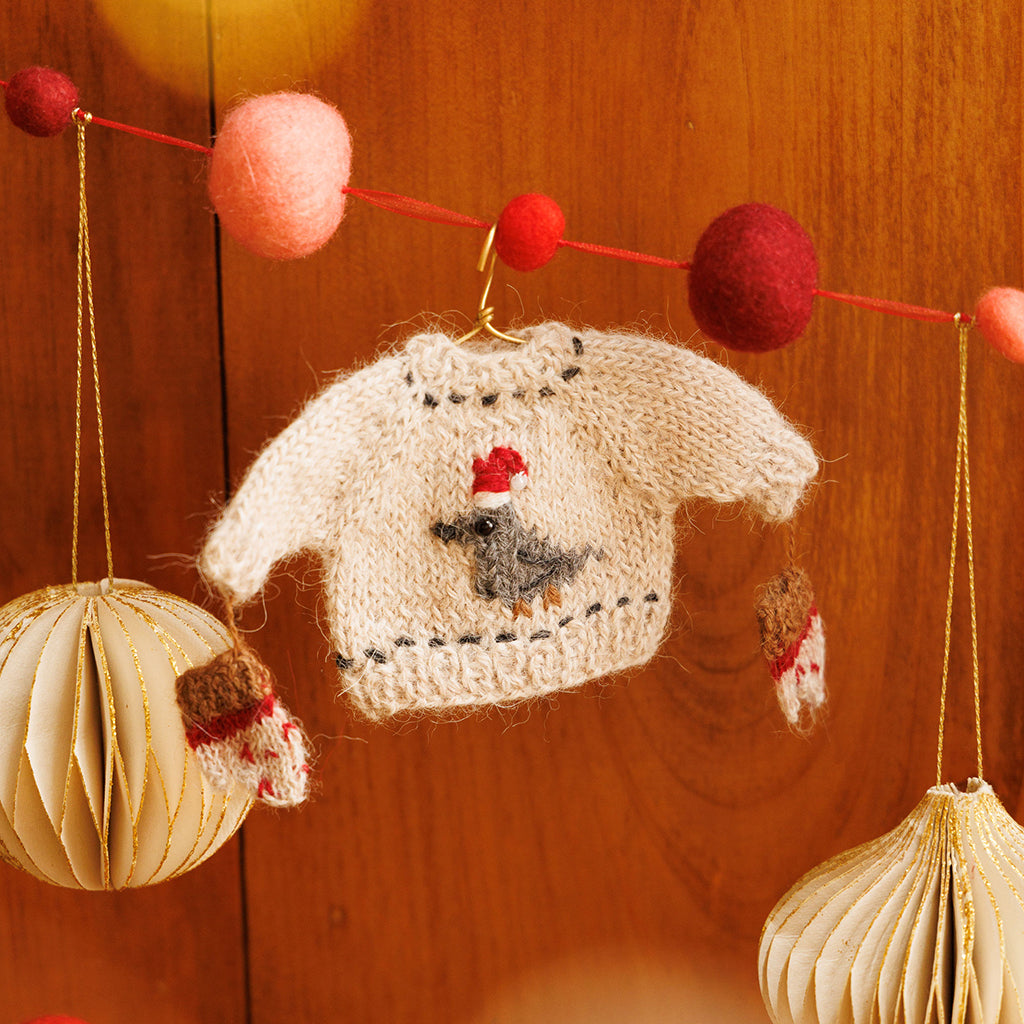 Mini Pigeon Sweater with Mittens Ornament