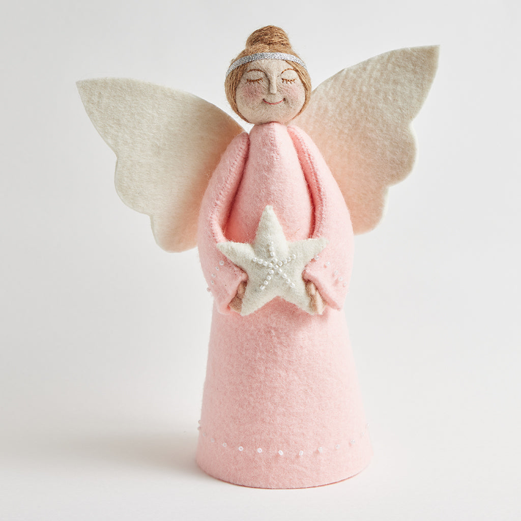 Touch of Pink Star Angel Tree Topper - Light