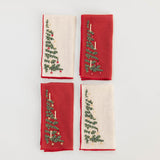 Trees Linen Napkin Set of 4 - Red & Natural