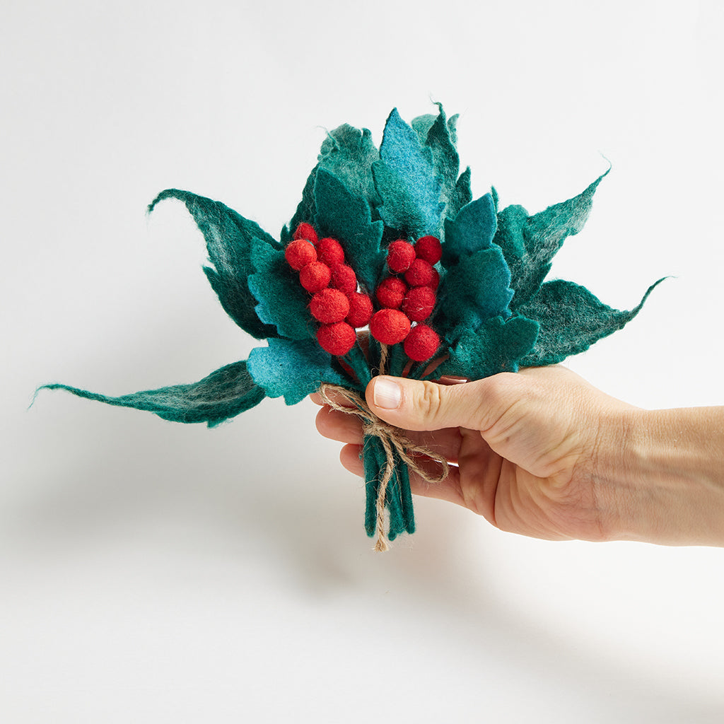 Yuletide Holly Berry Bouquet with Vase