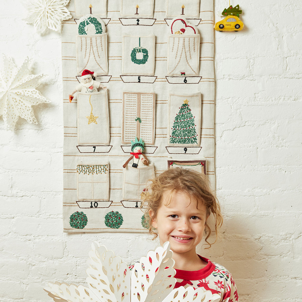 Hand Embroidered Christmas In The City 12 Days Linen Advent Calendar ...