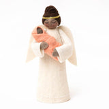 Pink Angel with Newborn Tree Topper - Brown