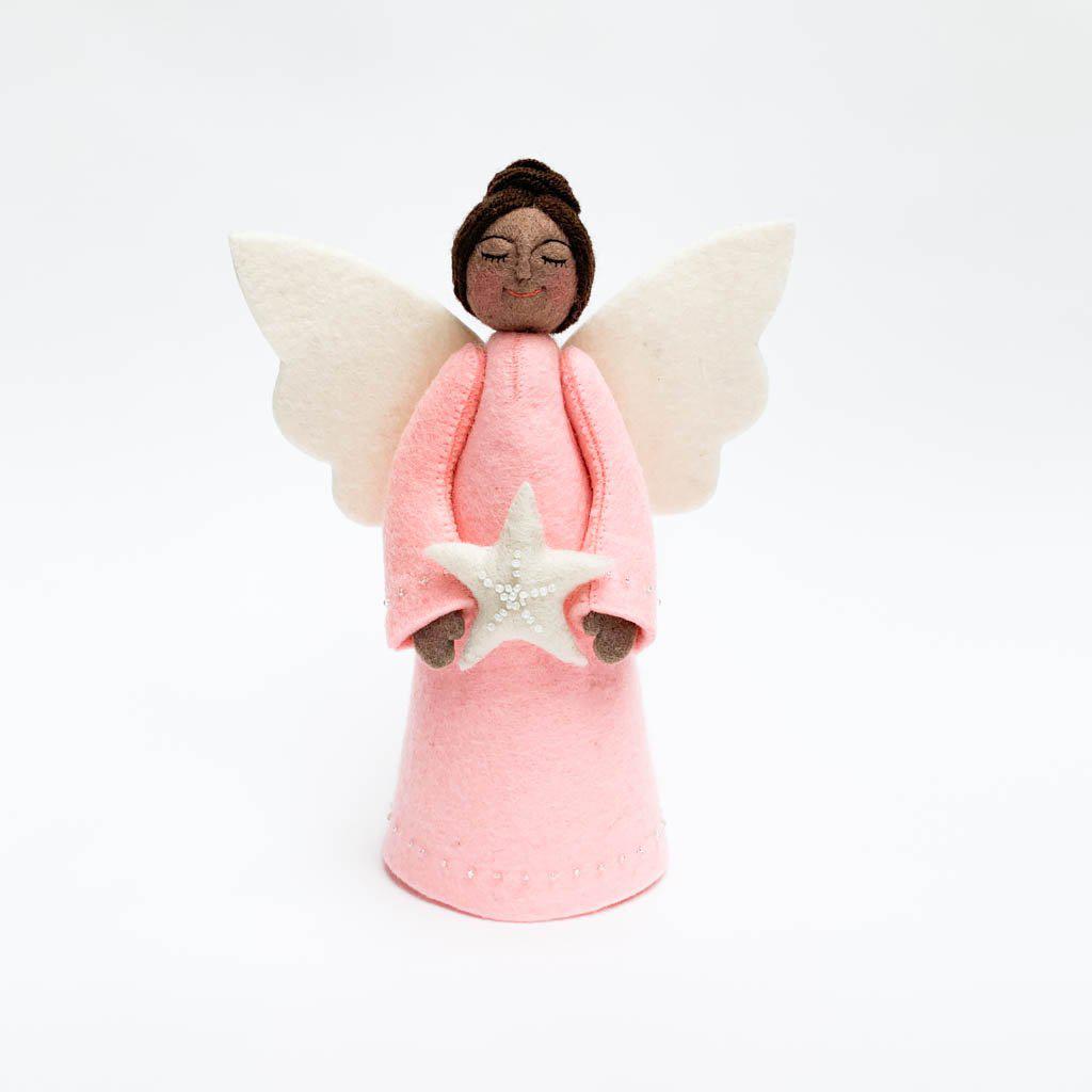 Touch of Pink Star Angel Tree Topper - Brown