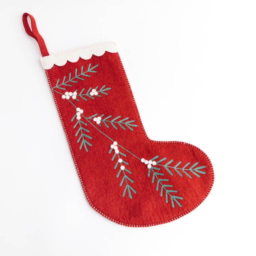 Contemporary Red Winter Pine Stocking