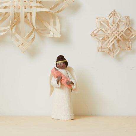 Pink Angel with Newborn Tree Topper - Brown