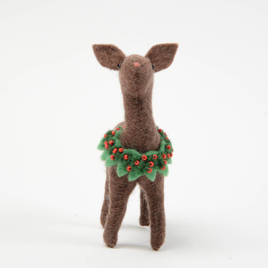 Deer With Holly Wreath Ornament