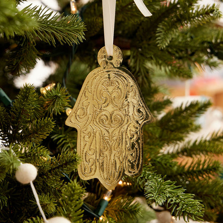 Filigree Etched Brass Hamsa Ornament