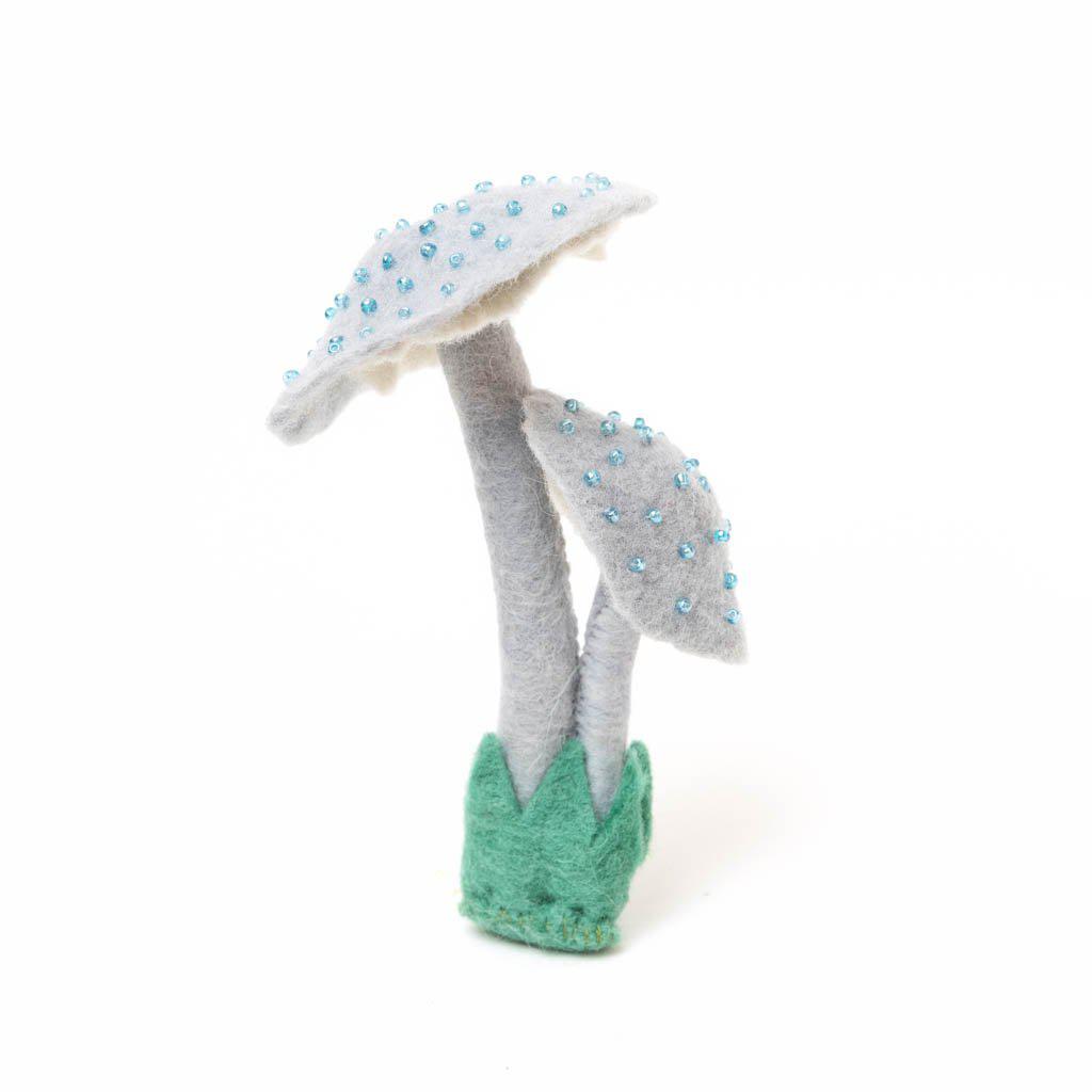 Gray Blue Twin Ruffle Mushroom Ornament