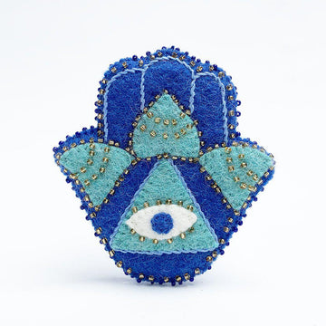 Hand Felted Blue Lotus Hamsa Ornament – Craftspring