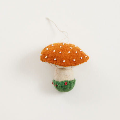 Little Brown Beaded Toadstool Ornament