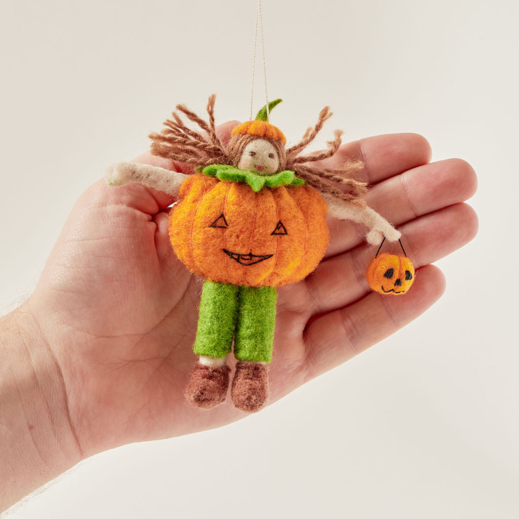 Little Halloween Pumpkin Girl Ornament