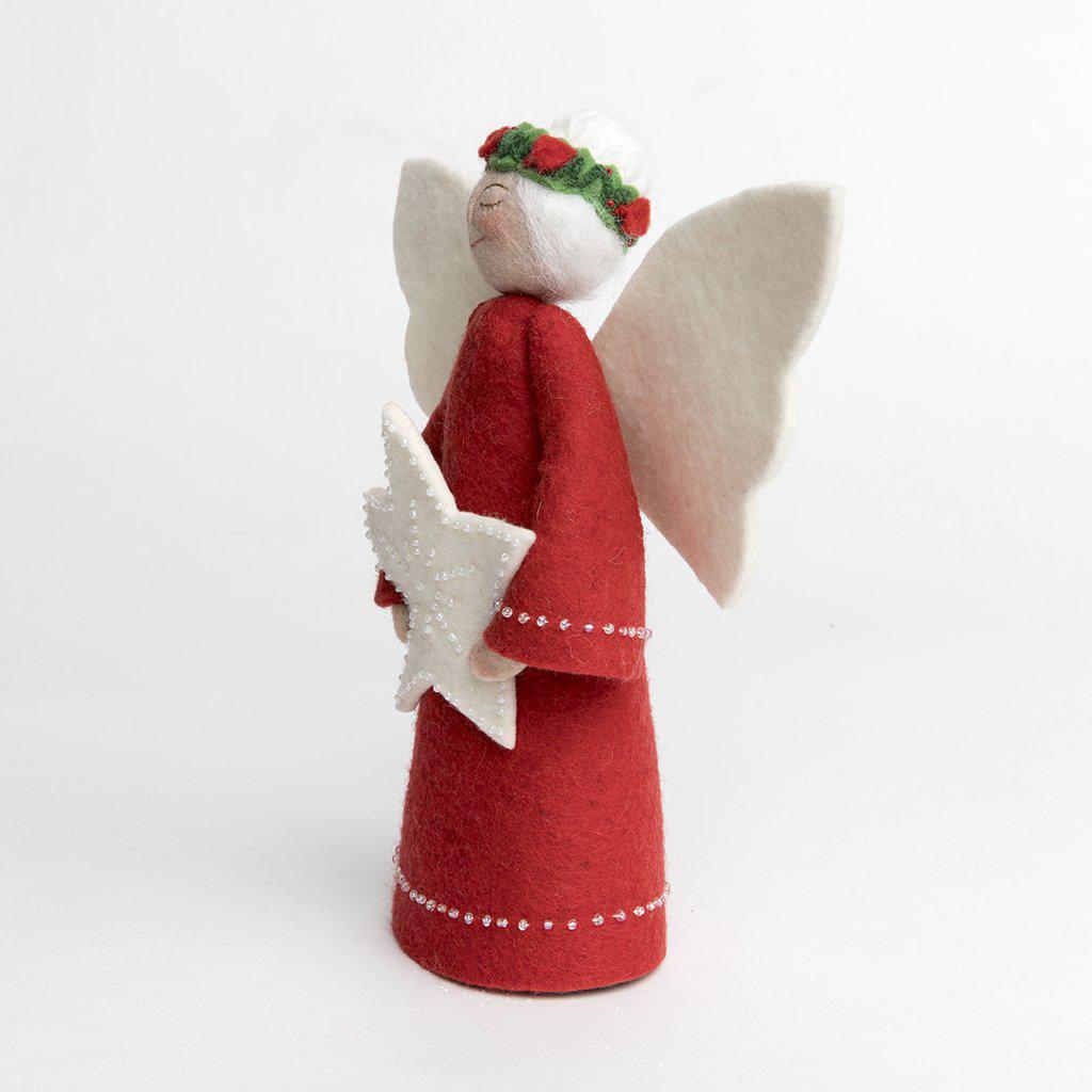 Red Beauty Angel with White Star Tree Topper - Light