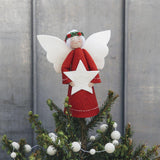 Red Beauty Angel with White Star Tree Topper - Light