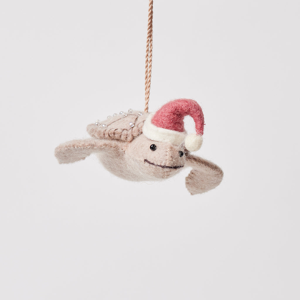 Santa Neutral Sea Turtle Ornament