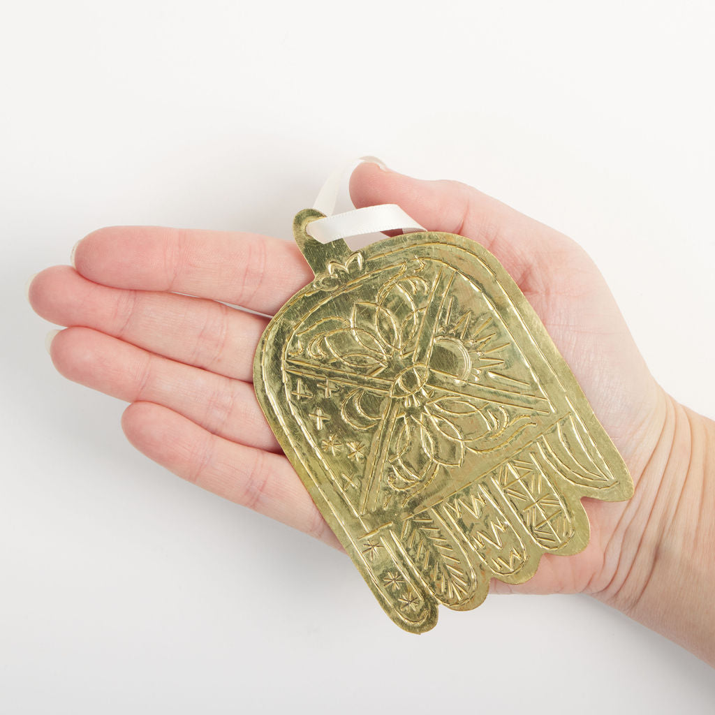 Sun and Moon Etched Brass Hamsa Ornament