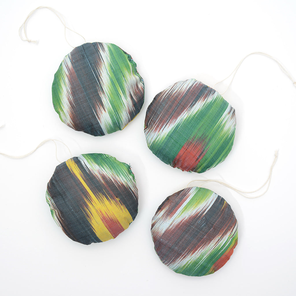 Upcycled Bold Ikat Silk Disk Ornament